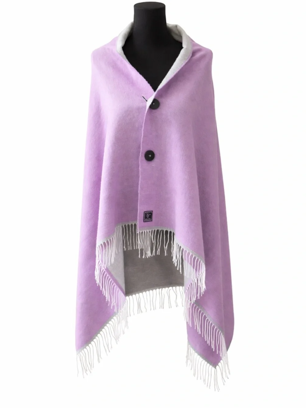 Florence Italy Reversible Lavender Gray Fringed Wrap Poncho Cashmere Feel